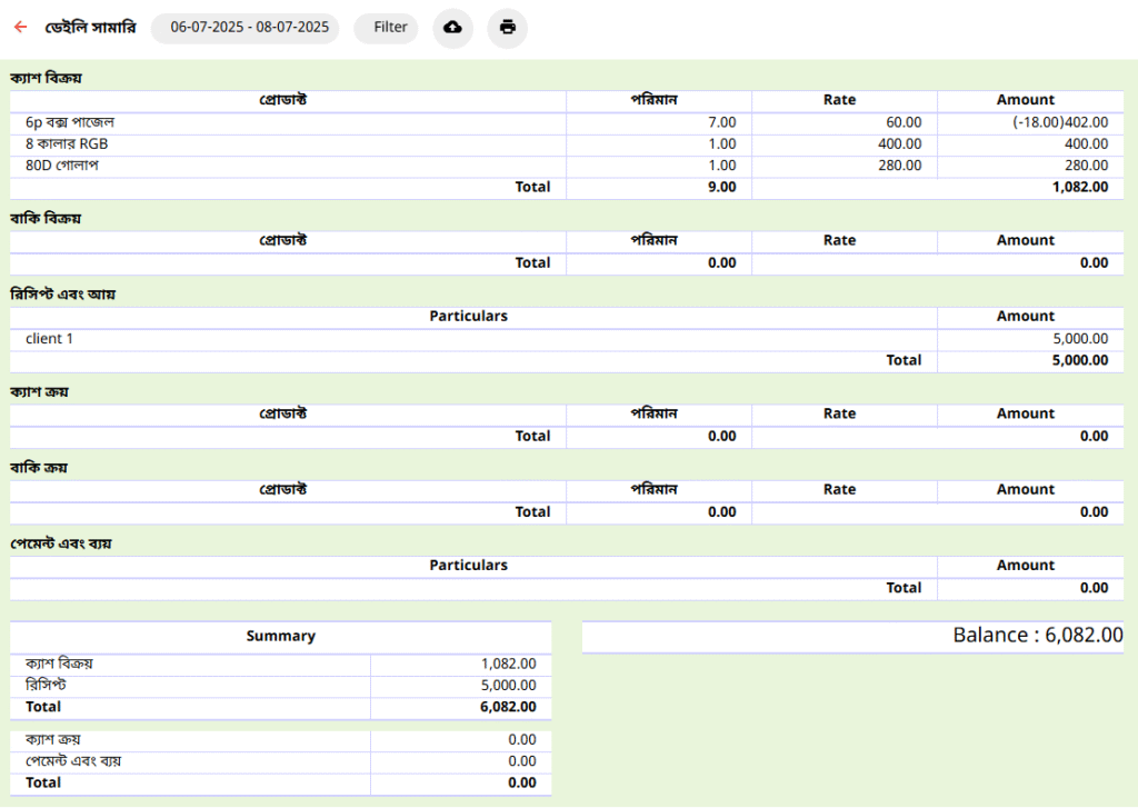 Daily Summary AVOY Accounting Software